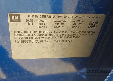 2017 Chevrolet Cruze Premier Auto из США, поврежденный, VIN 3G1BF6SM6HS570740